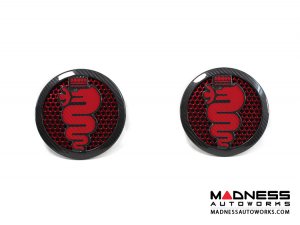 Alfa Romeo 4C Carbon Fiber Speaker Grill Covers - Alfa Logo in Red Alfa Romeo 4C Carbon Fiber Speaker Grill Covers - Alfa Logo in Red